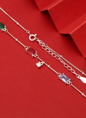 7946号足银990多彩锆石方糖项链新款小众轻奢设计感国风直播爆款