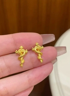 6917号足银990镀金权杖小金蛇耳钉简约小众设计耳饰女精致百搭