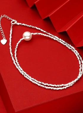 7753足银999三角碎银子单贝珠项链女小众锁骨链碎银项链直播爆款