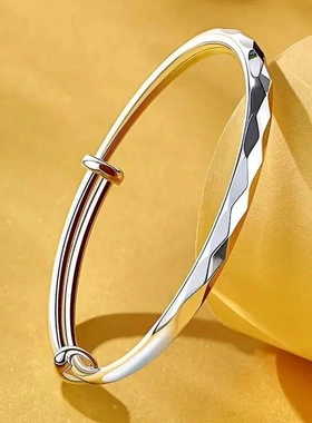 7252号 9999纯银手镯女推拉菱形实心足银镯子七夕情人节直播爆款