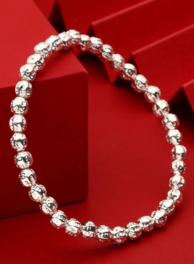 7709号足银999纹理南瓜珠手链足银花生纹理手链工厂直销直播爆款