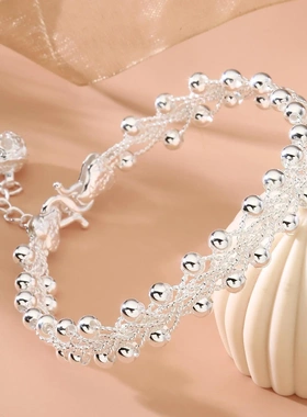 8548号足银990编织双线串珠麻花手镯个性开口百搭手镯直播爆款