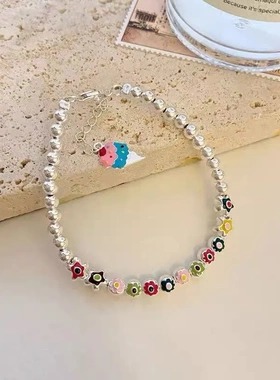 5571号925银彩色滴油花朵手链女轻奢小众设计高级感小清新手饰