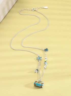 6554足银990珐琅滴油包包项链精致珐琅项坠配饰百搭新中式