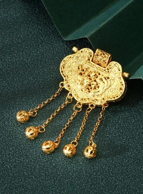 6825号足银999镀金天子门生龙凤吊坠古法流苏锁包长命锁直播爆款