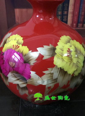 景德镇红色花开富贵客厅陶瓷器
