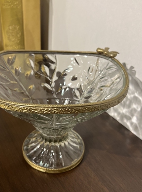 印度玻璃进口黄铜装饰干果盘复古水果碗茶几轻奢手工玄关装饰摆件