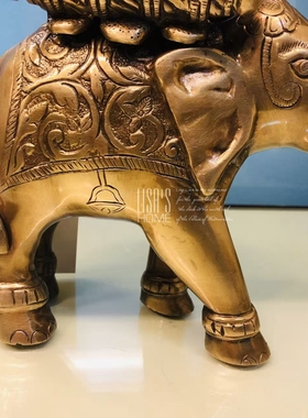 印度进口复古黄铜风水招材装饰大象造型烛台轻奢美式金属特色摆件