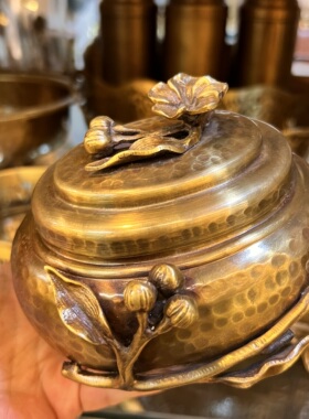 印度进口复古黄铜咖啡豆罐立体雕花茶叶罐干糖果储物轻奢装饰摆件