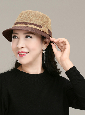 遮阳帽老太太中年妈妈亚麻时装帽