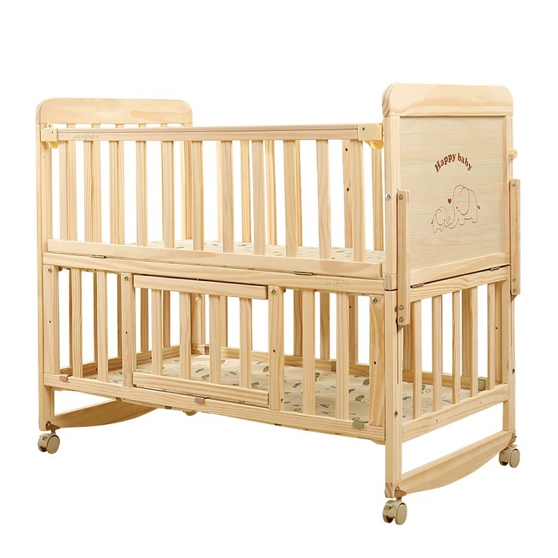 婴儿床实木宝宝床多功能拼接大床可移动新生儿bb床带滚轮 - 图3