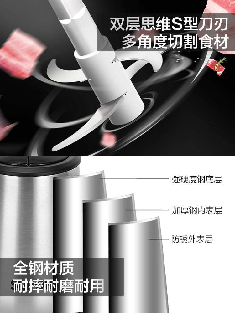supor苏泊尔尚讯专卖店苏泊尔绞肉机家用电动小型搅拌料理绞馅多功能不锈钢全自动大容量2