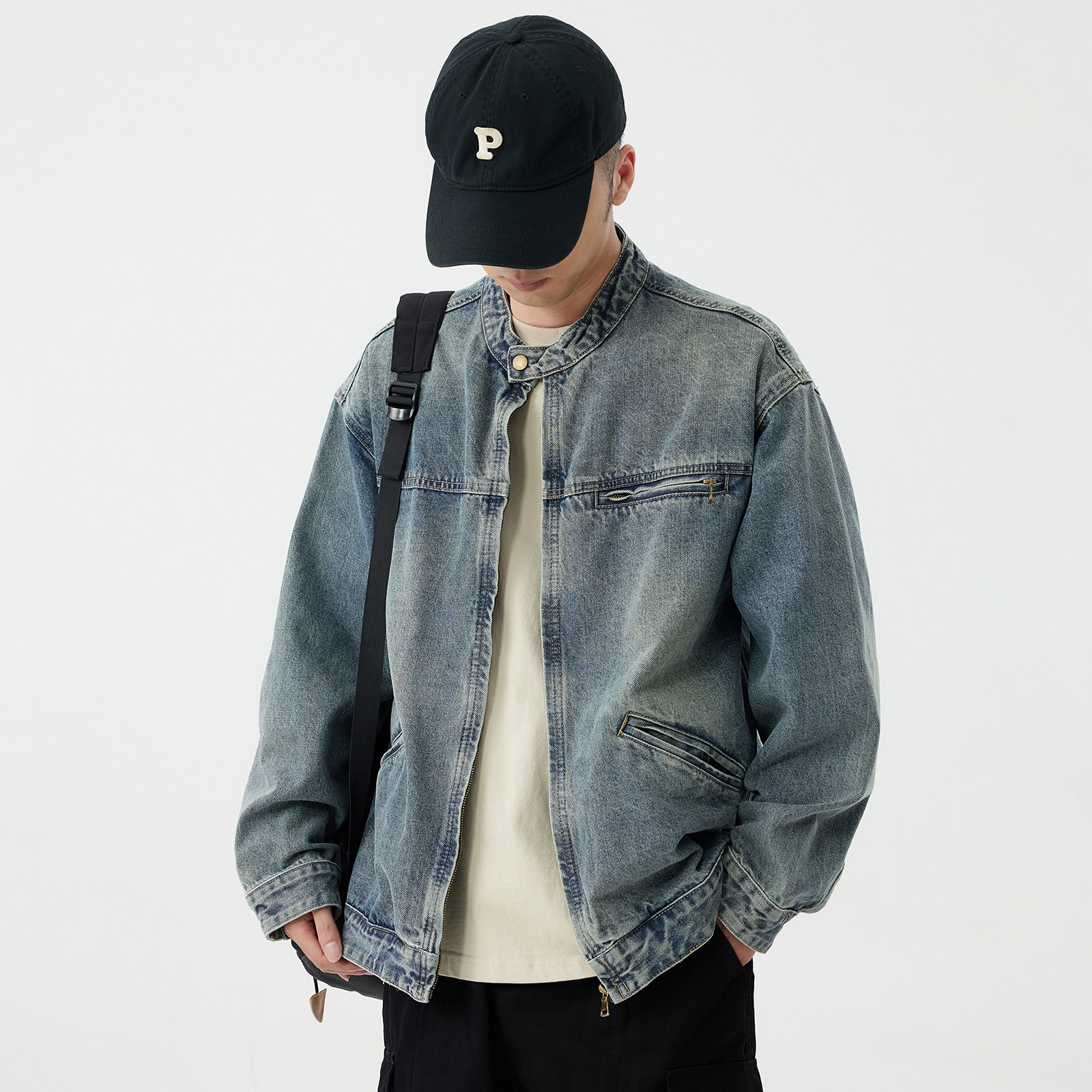 美式复古水洗夹克男士秋季新款宽松大码胖子百搭休闲牛仔外套男装,淘宝优惠券,粉丝福利购,淘宝优惠卷