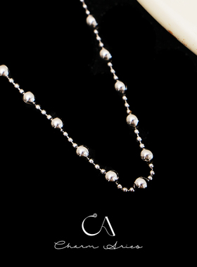 s925纯银意大利工艺白金圆珠项链