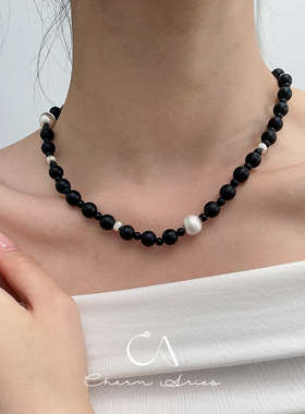 黑玛瑙S925纯银锁骨链女高级项链