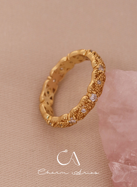 S925纯银中古风古法点钻蕾丝戒指