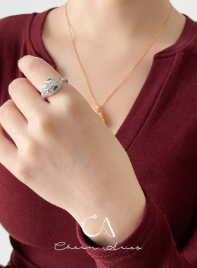 s925银拉丝绿眼灵蛇戒指