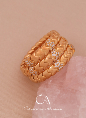 s925银镀金金色三层缠绕灵蛇戒指