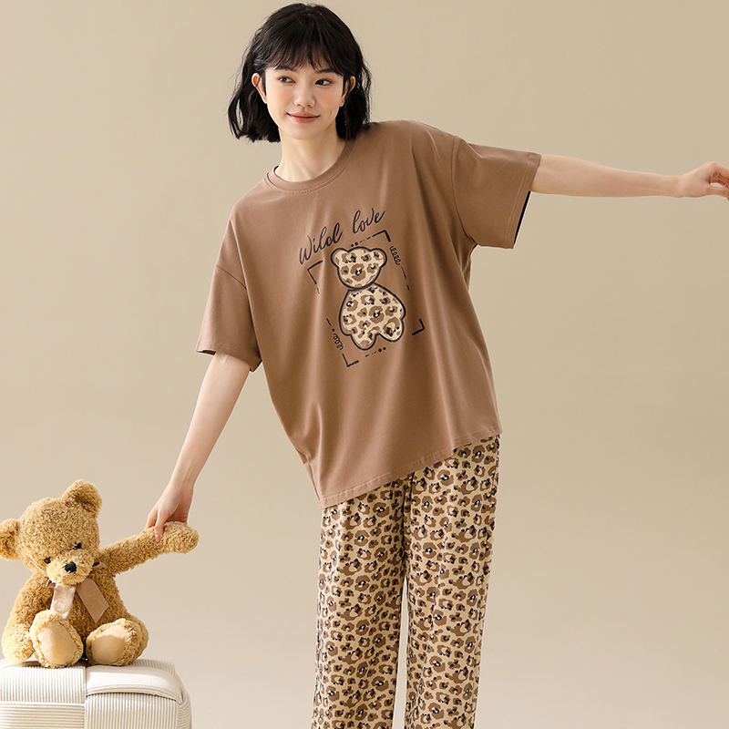 睡衣女士夏季纯棉薄款短袖长裤夏天可爱2024新款可外穿夏款家居服