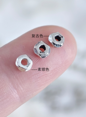 S925银多边形隔珠隔片文玩手绳串项链间隔珠银饰diy配件