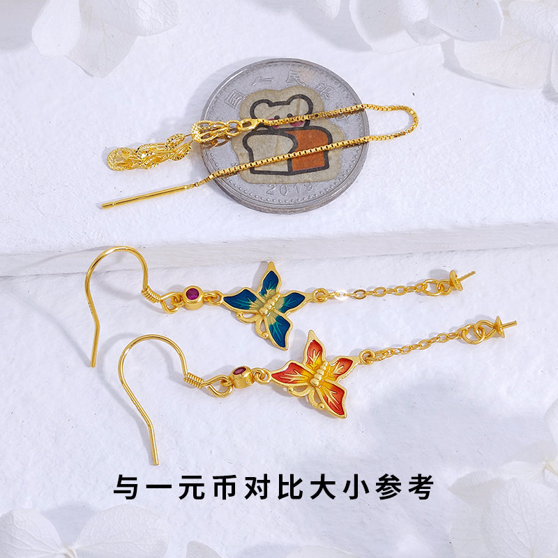 S925古法银镀金耳环耳线配件烧蓝蝴蝶耳钩简约DIY配饰耳链耳钩,淘宝优惠券,粉丝福利购,淘宝优惠卷