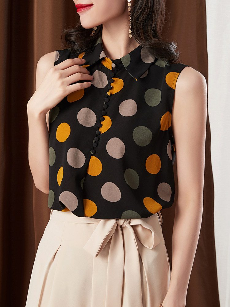 娃娃领无袖雪纺衫2020夏季新款衬衣 古妮朵女装蕾丝衫/雪纺衫