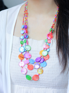 天然珍珠贝壳项链多层女表演道具