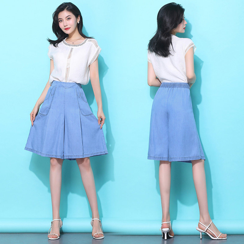 天丝五分裤裙短裤夏季六分牛仔裤 韩银贞女装牛仔裤