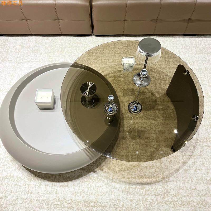 奶油风玻璃旋转茶几意式极简网红小户型客厅家用沙发高级感小茶几,淘宝优惠券,粉丝福利购,淘宝优惠卷