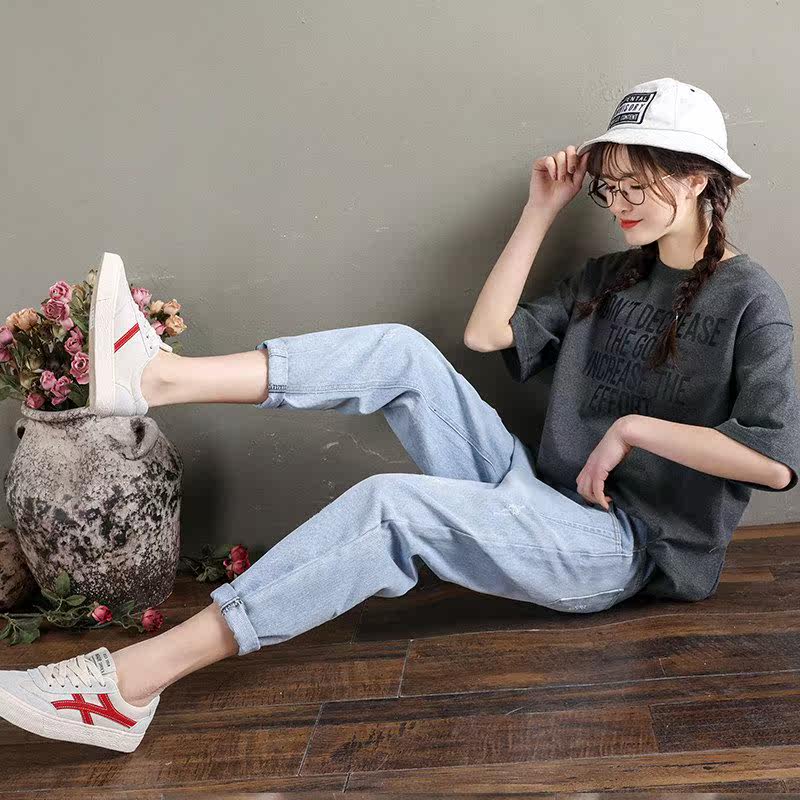 孕妇外穿宽松直筒老爹潮妈牛仔裤 梦幻蜜蜜孕妇直筒裤