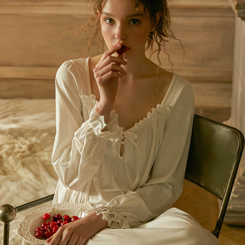 尘熙原创春秋性感宫廷长袖蕾丝睡裙 尘熙睡裙