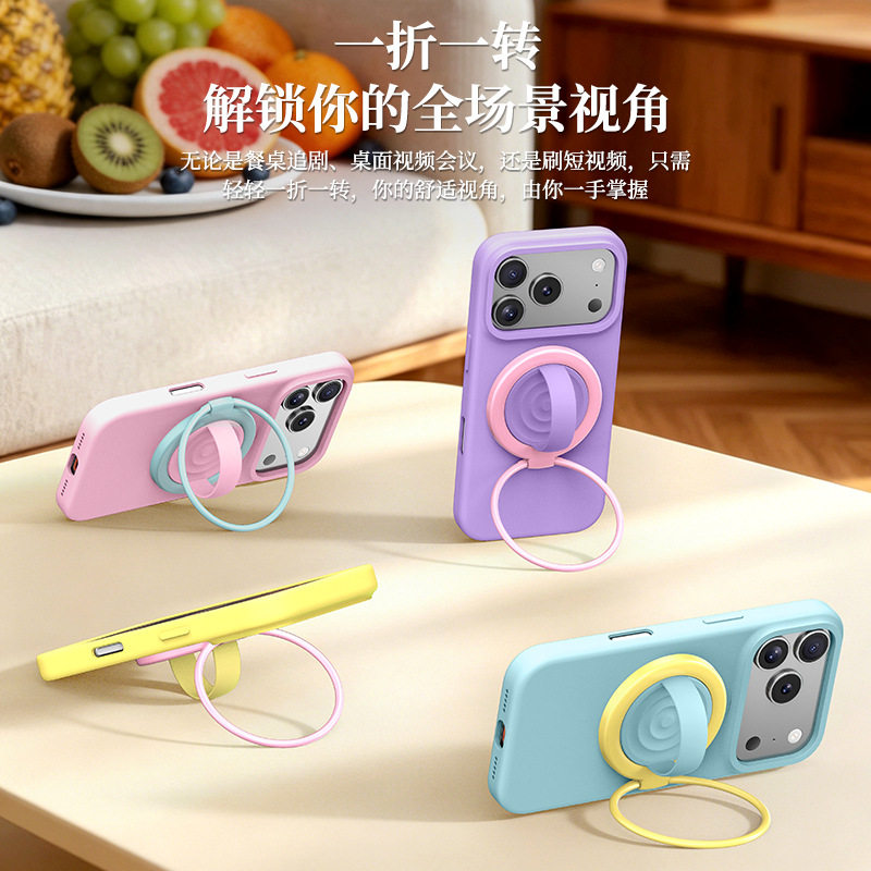 New large double-ring silicone magnetic mobile phone holder with contrasting color dopamine 360-degree rotating ring buckle for desktop use