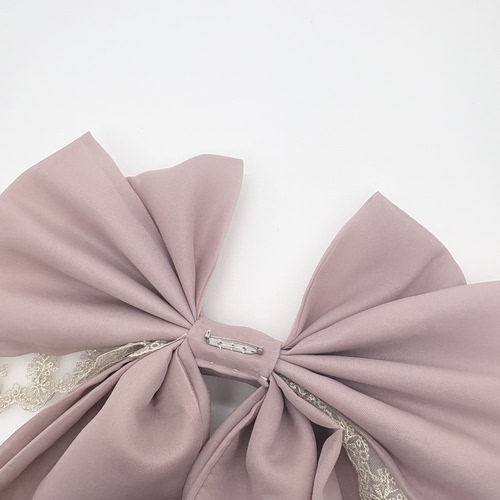 藕粉金色蕾丝花边拖尾蝴蝶结欧根纱手作lolita后背配饰百搭别针 - 图2