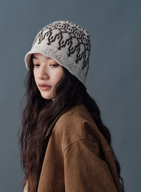 复古提花含羊毛针织帽子女秋冬民族风保暖毛线帽显脸小护耳包头帽