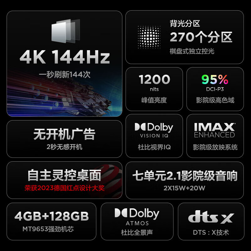 雷鸟 100MAX 100英寸影音巨幕144Hz高刷4+128G高色域远场语音电视 - 图0