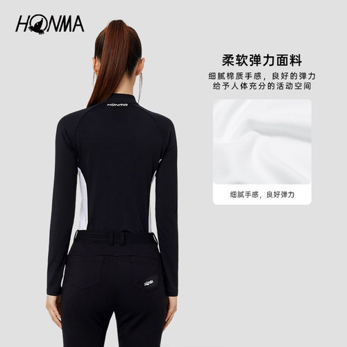 HONMA高尔夫半高领长袖薄绒春季时尚百搭长袖T恤打底衫女士 - 图1