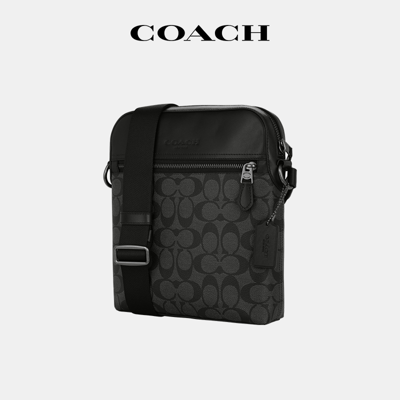 【官方授权】COACH/蔻驰Houston飞行手袋经典老花单肩斜挎包男 - 图0