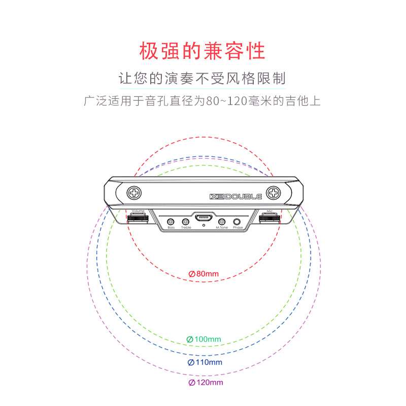 新品DOUBLE吉他拾音器X0打板德博免开孔木民谣电箱乐器录音无线蓝