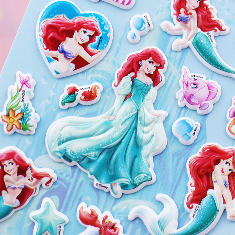 迪士尼美人鱼公主立体贴画女孩幼儿园奖励贴卡通小粘贴泡泡贴玩具