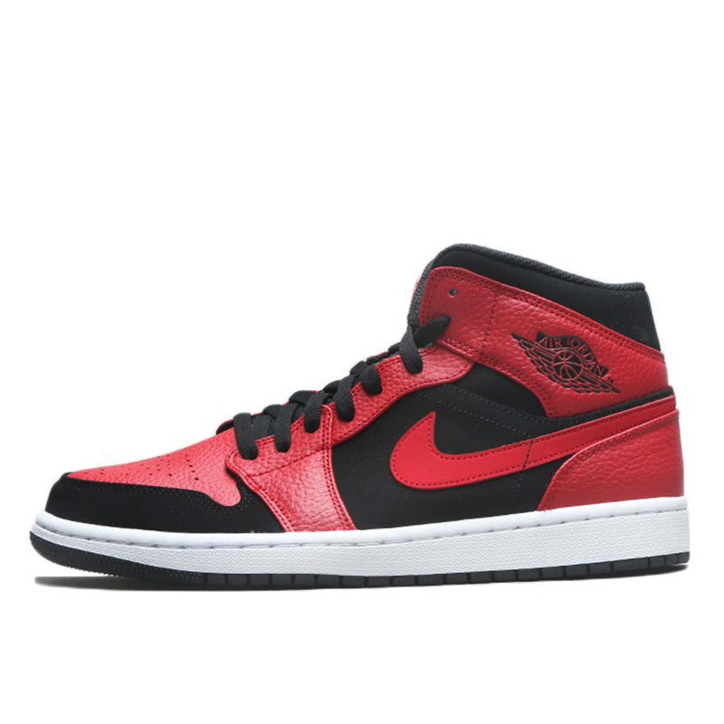 Nike Air Jordan1 MidAJ1小禁穿黑红勾男子中帮篮球鞋 554724-054-图3