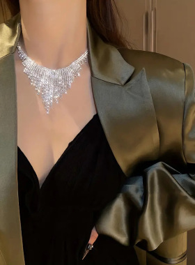 欧美爆款时尚夸张个性潮项链春季镶钻流苏网红设计感装饰