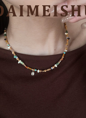 春夏新款复古波西米亚风串珠项链轻奢感时尚气质百搭锁骨链女