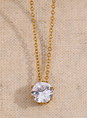 欧美网红同款小众轻奢不锈钢白色锆石皇冠吊坠项链