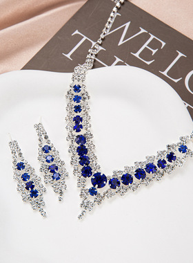 时尚珠宝高档轻奢精致水晶宝石女士项链耳钉吊坠套装