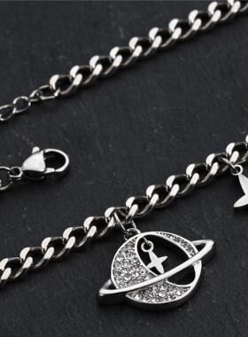 男生潮流星芒古巴链百搭嘻哈钛钢不掉色镶钻星球项链