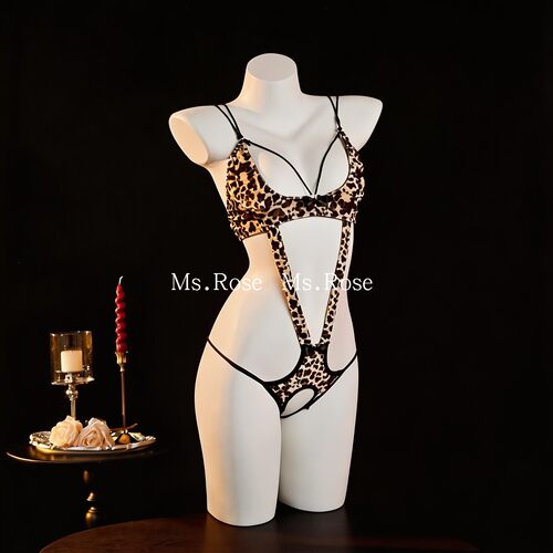 Ms Rose性感豹纹小胸镂空三点情感内衣套装女刺激连体衣qq衣物 - 图3