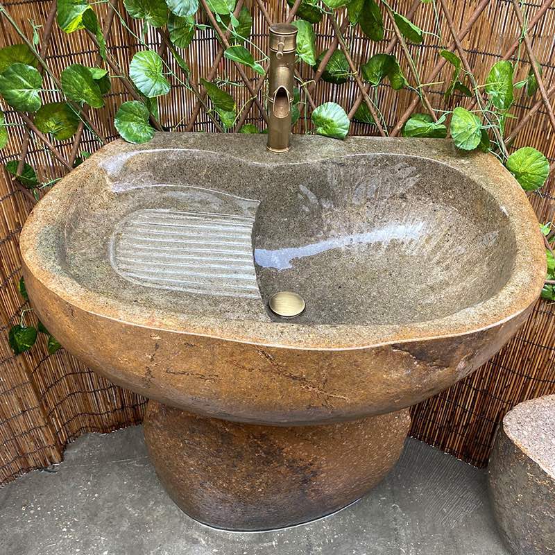 畅销原石鹅卵石头洗衣池室外花园立柱落地洗手盆庭院别墅水盆
