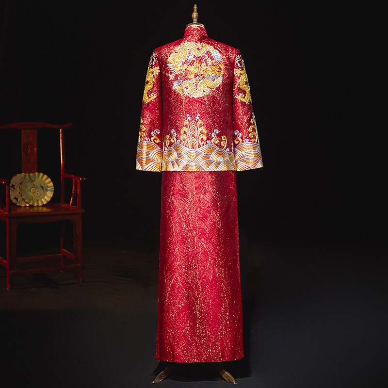 新郎装中式秀禾服男士2020敬酒服 深麻民族服装