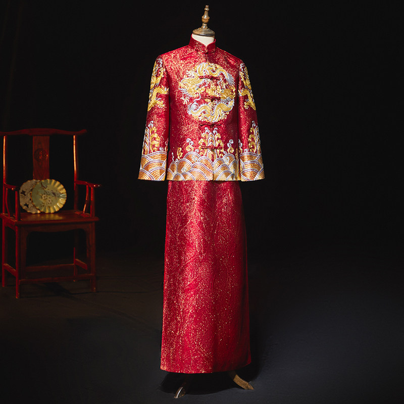 新郎装中式秀禾服男士2020敬酒服 深麻民族服装