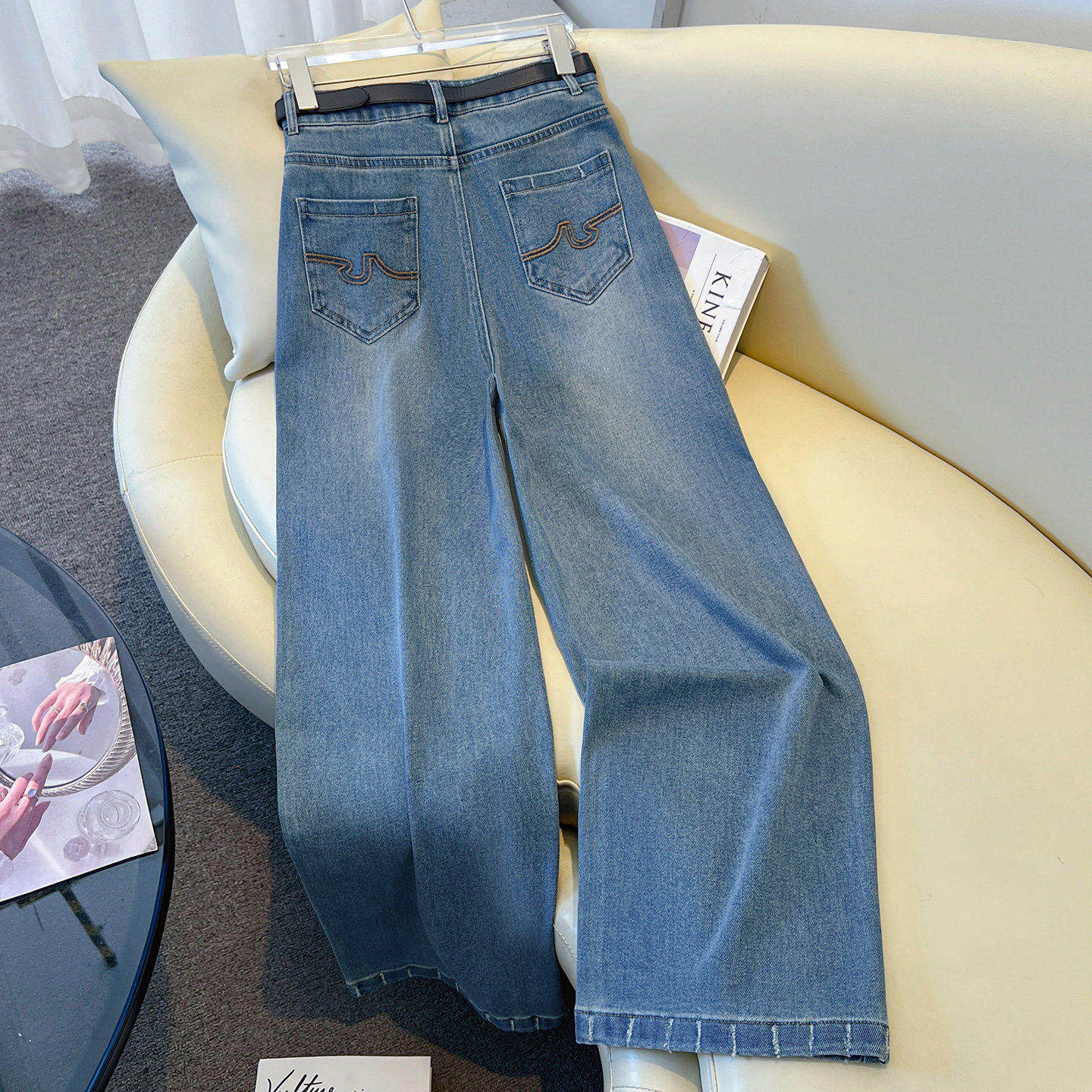 拉夏贝尔毛边破洞牛仔裤女2026早春新款高腰宽松拖地裤直筒宽裤子,淘宝优惠券,粉丝福利购,淘宝优惠卷